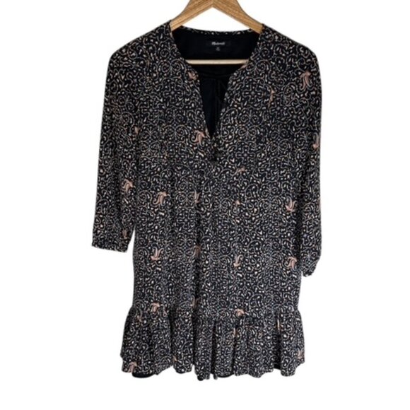 Madewell Silk Fiesta Paisley Mini Dress V-Neck Long Sleeve Boho Size 00 - Picture 2 of 11